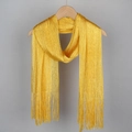Golden shimmering scarf with thin metallic threads and elegant long fringe details - Yellow Gold