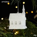 Sparkly white church Christmas tree ornament with silver hanging string and snow effect - House/1 Pack