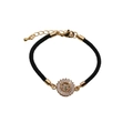 Black braided rope bracelet with golden sunflower pendant and zircon stones - Sunflower / Black
