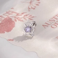Silver bear cartilage stud earring with purple star zircon and white accent stone - Purple