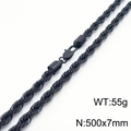 Black twisted rope chain necklace in titanium steel, size 500x7mm with lobster clasp - 500mm x 7mm (KN231489-Z)