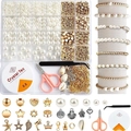 DIY jewelry kit with white pearls, gold charms, stars, hearts, and crafting tools - Style 10: 1200PCS 26 Grids Pearls