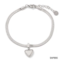 Silver stainless steel snake chain bracelet with heart charm and lobster clasp - Silver