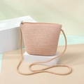 Handmade light pink straw woven crossbody bag with zipper and rustic woven shoulder strap - Small / Flat Bag (Zipper) / Dusty Pink