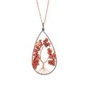 Detailed macro view of the antique copper wire wrapped tree of life teardrop pendant - Red Jasper with Chain