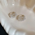 Detail van 18K vergulde parel oorbellen gepresenteerd in een decoratieve schelpschaal - Zilveren Parel