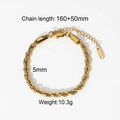 5mm gedrehtes Seilkette Armband aus goldfarbenem Edelstahl mit Karabinerverschluss - Gold Seil Kette