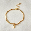 Gold double-layered stainless steel chain bracelet featuring an initial J pendant - Gold-J