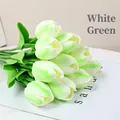 Realistic white and green PU mini tulip bouquet for elegant home table decoration - White Green