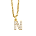 Detailed close-up of golden letter N pendant with sparkling round-cut crystals - Letter N / Gold