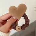 Brown plush scrunchie with heart-shaped detail and mile tag for women's hairstyles - Khaki Suede Heart