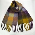Thick warm winter scarf in yellow and purple plaid pattern with tassel fringe details - 33# Dark (Yellow Purple Grey Subtle Plaid)
