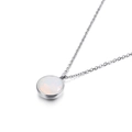 Silver-colored necklace featuring a round pendant with a translucent white opal stone - Milky White Style (KN88730-K)