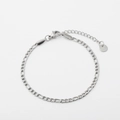Flat lay of silver Figaro chain bracelet with adjustable extender and lobster clasp - 20+5cm / Silver