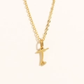 Polished gold stainless steel necklace with letter T pendant and hollow heart detail - Gold - Letter T