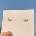 Elegant gold antler stud earrings with clear gemstone inlay against a blue sky - 925 Silver Needle / Gold Antler
