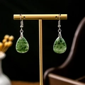 Green water-drop faux jade earrings with silver hooks on a gold display stand - E3636-2/Green Agate Drop