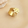Golden sun flower open ring with hammered texture and floral relief design for women - Flower
