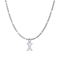 Titanium steel necklace with crystal-paved letter X pendant in a sleek silver finish - Letter X / Steel