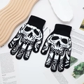 Knitted touchscreen gloves in black with white skeleton pattern and ribbed cuffs - One Size / Full Finger Skull with Teeth