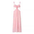 Rosa Maxikleid mit Cut-out-Design, Neckholder und 3D-Blumendetail aus Satin - S / Rosa