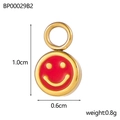 Detailed view showing a 0.6cm red enamel smiley face pendant with dimensions and weight - Gold Round Red Smiley-BP00029B2