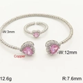 Silver copper jewelry set with pink heart zirconia featuring bracelet and ring - Silver Pink
