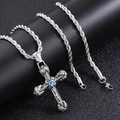Vintage stainless steel cross necklace with blue zircon and twist rope chain - Evil Eye Cross (Rope Chain)