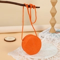 Mini round woven straw crossbody bag in bright orange for summer beach vacation - 12cm / Orange