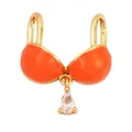 Golden bikini pendant with orange enamel and pear-cut pink zircon dangle accent - Bikini Shape-Orange