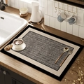 Faux linen rectangular dish drying mat with black and grey weave on wooden countertop - 30*40cm [Waterproof Thin Leather] / Grey Lattice Rhythm