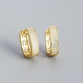 Elegant gold U-shaped hoop earrings with micro-paved zircons and hollow floral side details - 925 Silver / Gold