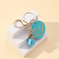 Porte-clés créatif en bois bleu MAMA avec cœur léopard et gland en cuir assorti - Bleu