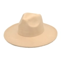 Flat lay of a beige wide-brim fedora hat with a classic heart-shaped top crease - M (56-58cm) / Beige