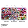 DIY craft kit with mixed color faux pearls in 4mm to 10mm sizes within a 6-grid plastic box - 850 Pcs/Box / Multicolor