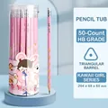 Set da 50 matite HB rosa con impugnatura ergonomica a fori e design a cartone - Ragazza Animale Rosa-50 Pezzi Barile-HB / 50 Pezzi / Rosa