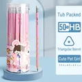 Pink HB cartoon ergonomic hole pencil set with 50 pieces and triangle grip for kids - Pink Cute Pet Girl-50PCS Barrel-HB / 50 Pieces / Pink