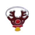 Portatovagliolo in metallo argento con testa di renna in smalto e corna rosse festive - Z1092-2 Testa di Renna Argentata