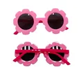 Pink flower-shaped kids sunglasses with dark lenses for sun protection, style C37 - Kids / C37 Pink Frame Red Temple
