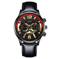 Reloj de cuarzo para hombre con correa de cuero negro, esfera multifunción y fecha - Agujas Rojas Correa Negra