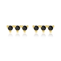 Elegant gold S925 stud earrings featuring three horizontal black faceted stones - 925 Silver / 18K Gold [Black Zirconia]