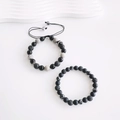 Adjustable men's volcanic stone beaded bracelets in black and grey natural stone patterns - Two-Piece Set / Snowflake Stone Set
