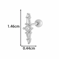 Silver flower cartilage piercing stud with clear cubic zirconia in 1.46cm length - Cross Style (2604-1#) / Silver