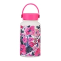 650ml white insulated bottle with floral print, pink lid and portable handle for sports - Ivory Painterly Floral