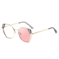Cat eye glasses frame with metallic gold finish and asymmetric pink lenses - C3 Gray Pink Turn Pink