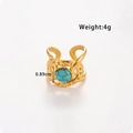 Adjustable gold stainless steel snake ring with turquoise stone inlay and weight specs - Hollow Horseshoe Shape Open Style (TR081) / Gold