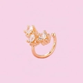 Detailed view of a gold-plated ear cuff featuring three sparkling claw-set cubic zirconia - Triple Zircon Arc Style(A2212) / KC Gold