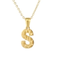 18K gold plated stainless steel letter S pendant necklace with hammered texture finish - Letter S / Gold