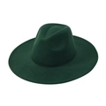 Elegant dark green wide brim wool fedora hat with classic indented crown in retro style - One Size / Dark Green