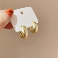 French vintage matte gold geometric double hoop earrings with a textured metal finish - Gold Crossed Hoop (E003)